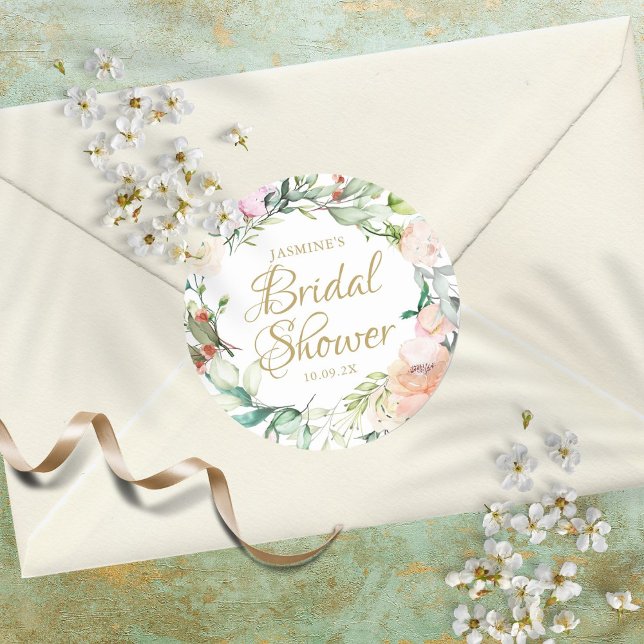 Sticker Rond Faveur de mariage champêtre à l'aquarelle avec ros (Créateur téléchargé)