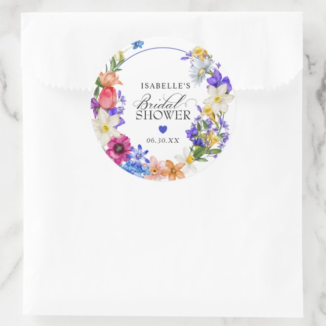 Sticker Rond Faveur de mariage champêtre bleu rouge violet (Sac)