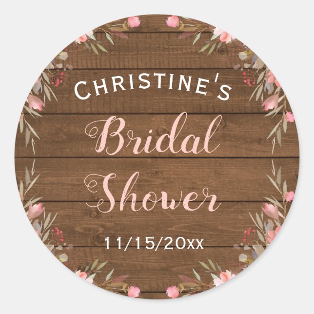 Sticker Rond Faveur de mariage champêtre floral chic en bois ru (Devant)
