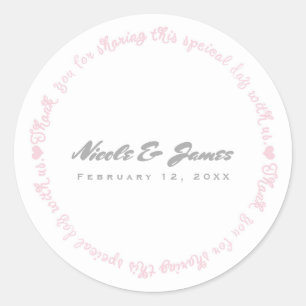 Sticker Rond Faveur de mariage chic moderne rose et blanc Merci