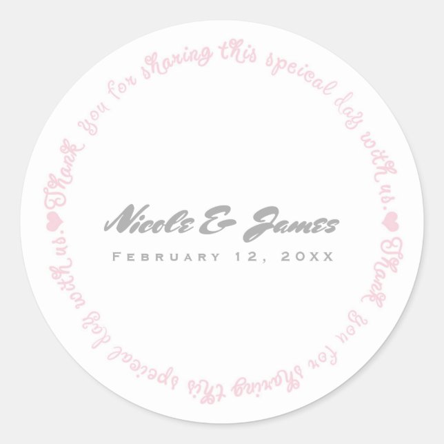 Sticker Rond Faveur de mariage chic moderne rose et blanc Merci (Devant)
