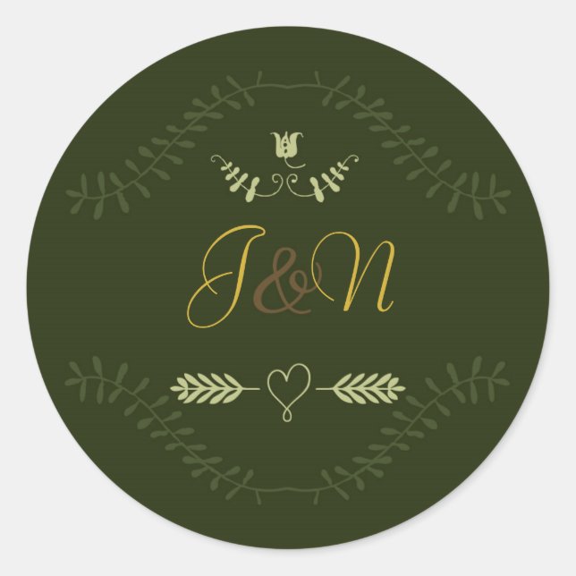 Sticker Rond Faveur de mariage de fête botanique verte rustique (Devant)