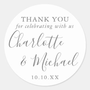Sticker Rond Faveur de mariage de remerciement de signature gri