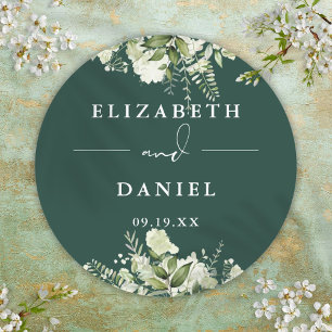 Sticker Rond Faveur de mariage de verdure florale émeraude