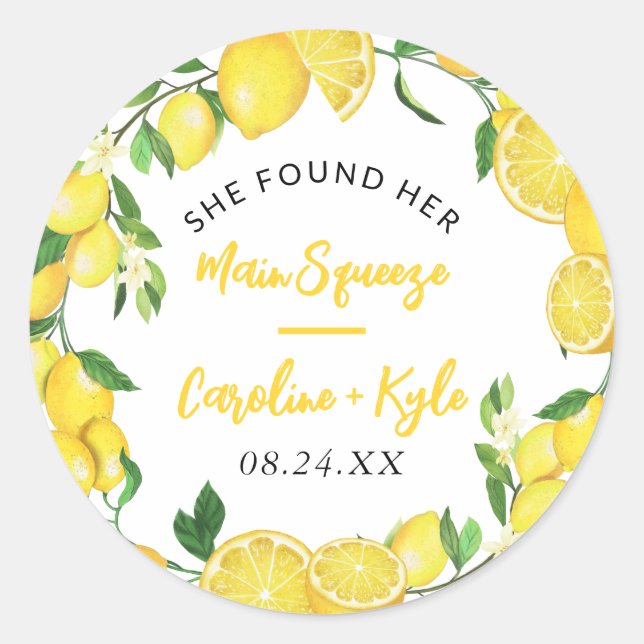 Sticker Rond Faveur de Mariage d'Été Citron Main Squeeze (Devant)