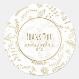 Sticker Rond Faveur de mariage élégante rustique aux feuilles f