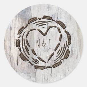 Sticker Rond Faveur de mariage en bois de grange rustique en fo