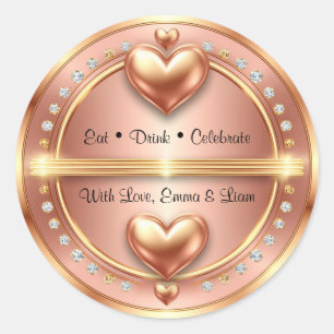 Sticker Rond Faveur de mariage en or rose avec des cœurs 💖
