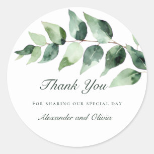 Sticker Rond Faveur de mariage Eucalyptus Aquarelle Blanc