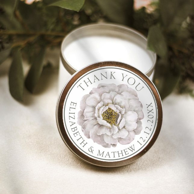 Sticker Rond Faveur de mariage Fleur Blanche Bohème  (Créateur téléchargé)
