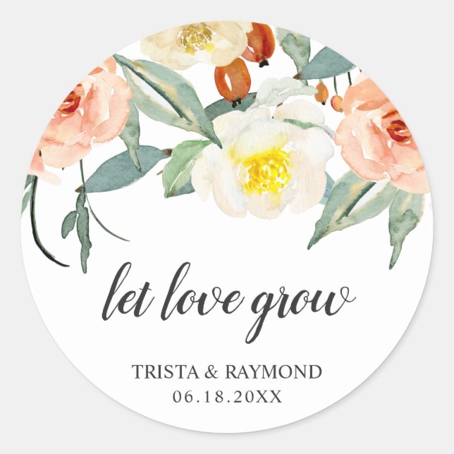 Sticker Rond Faveur de mariage Fleur de Pêche que l'amour grand (Devant)