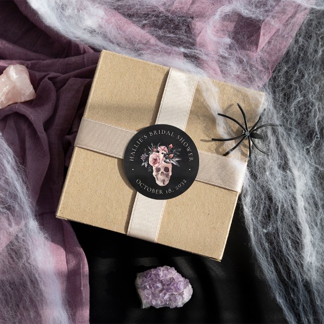Sticker Rond Faveur de mariage floral crâne Halloween (Créateur téléchargé)
