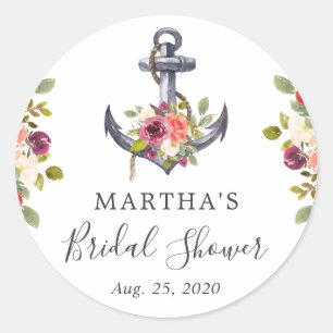 Sticker Rond Faveur de mariage floral d'ancre nautique féminine