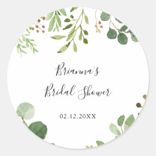 Sticker Rond Faveur de mariage floral marron simple eucalyptus