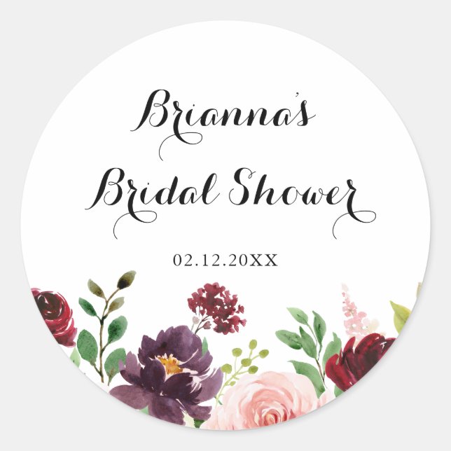 Sticker Rond Faveur de mariage floral printanier bordeaux (Devant)