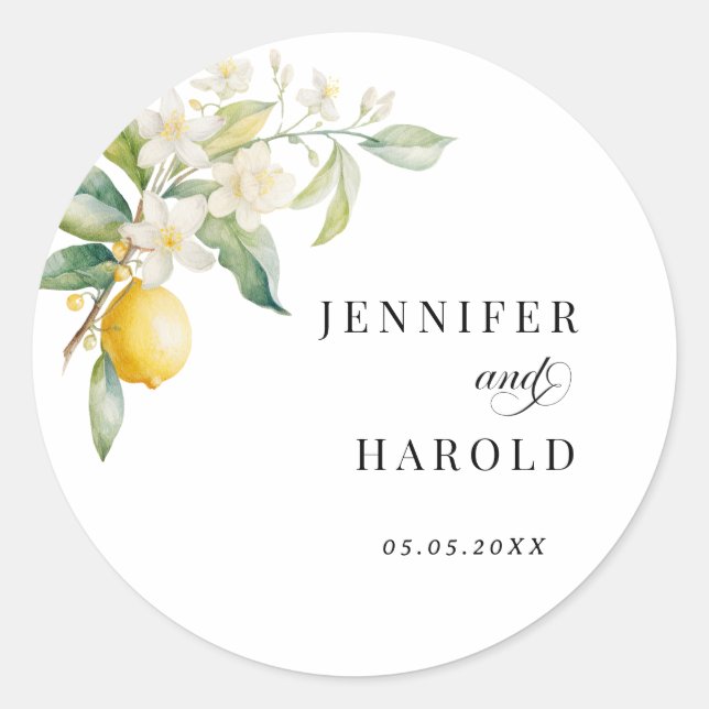 Sticker Rond Faveur de mariage florale au citron (Devant)