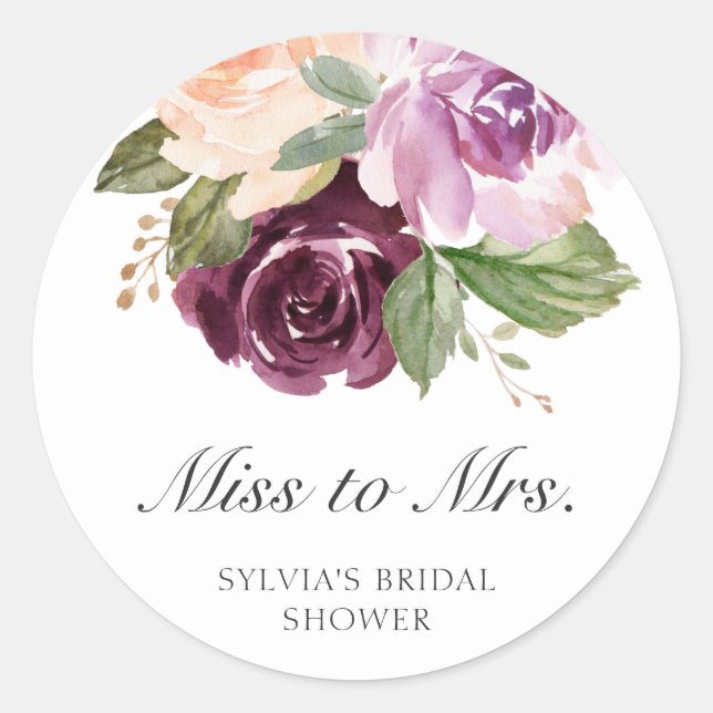 Sticker Rond Faveur de Mariage Florale Miss to Mrs Moody (Devant)