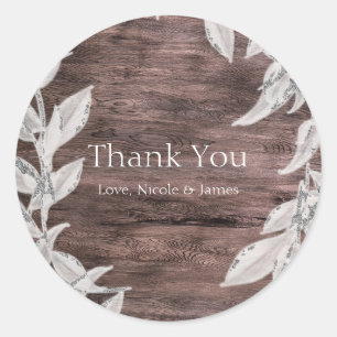 Sticker Rond Faveur de mariage hivernal aux feuilles blanches e