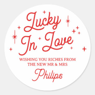 Sticker Rond Faveur de mariage loterie coup de chance rouge