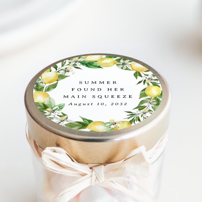 Sticker Rond Faveur de Mariage Main Squeeze Couronne de Citron (Créateur téléchargé)