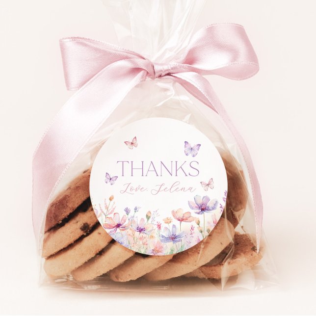 Sticker Rond Faveur de mariage papillon floral pastel  (Here's to a lifetime of butterflies! Wildflower Bridal Shower Favor Stickers)