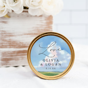 Sticker Rond Faveur de mariage paysage peint ciel bleu nuage