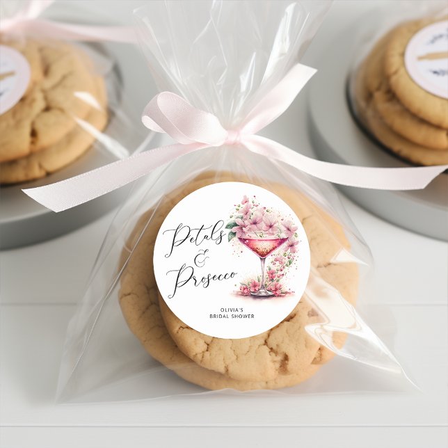 Sticker Rond Faveur de Mariage Pétales et Prosecco (Créateur téléchargé)