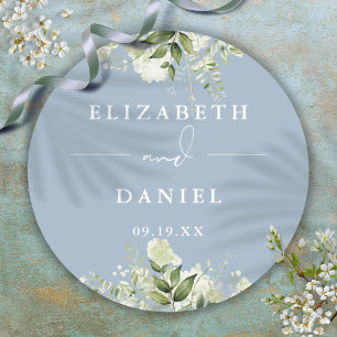 Sticker Rond Faveur de mariage poussiéreux bleu Floral verdure