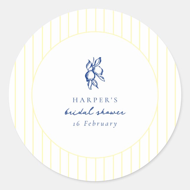 Sticker Rond Faveur de mariage Simple Blue & Yellow Lemons (Devant)
