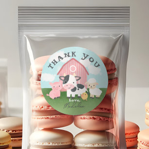 Sticker Rond Faveur de naissance Ferme d'animaux rose pour fill