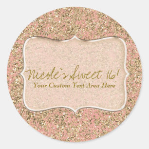 Sticker Rond Faveur de naissance Glam Crystal Pailleté Rose et 
