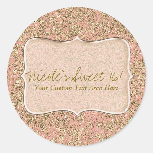 Sticker Rond Faveur de naissance Glam Crystal Pailleté Rose et  (Devant)