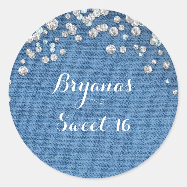 Sticker Rond Faveur de paillettes éparpillées Glam Denim & Diam (Devant)