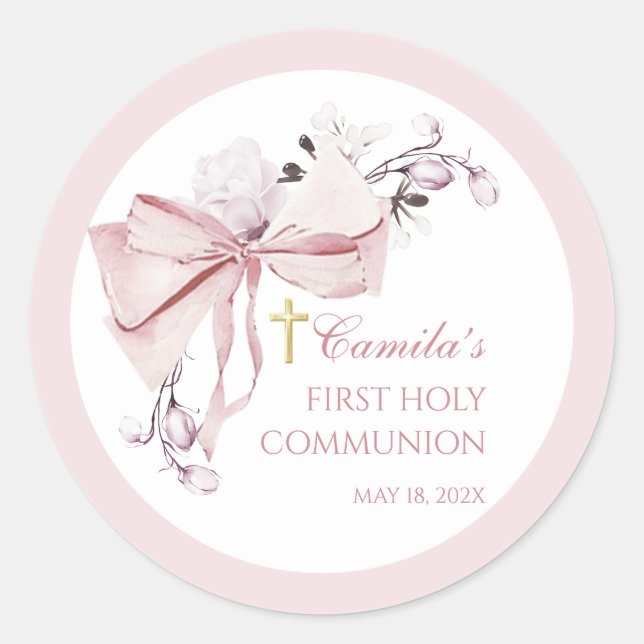 Sticker Rond Faveur de première communion coquette (Devant)