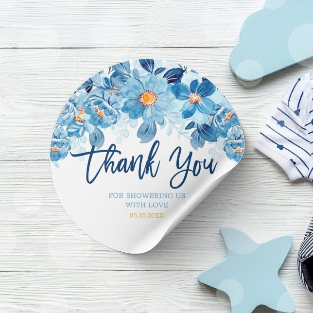 Sticker Rond Faveur de remerciement Baby Shower Fleurs à l'aqua (Watercolor Flowers Baby Shower Thank You Favor Classic Round Sticker)