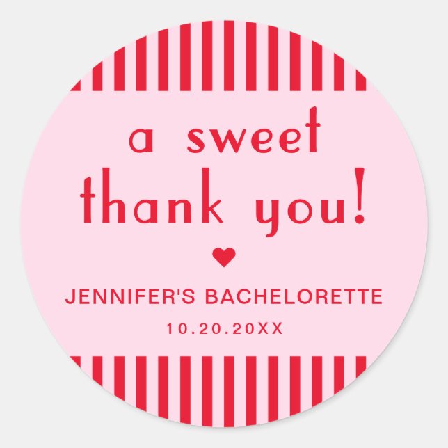 Sticker Rond Faveur de remerciement de Bachelorette Rouge Rétro (Devant)