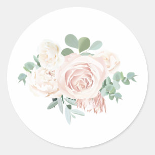 Sticker Rond Faveur de remerciement de eucalyptus floral rose