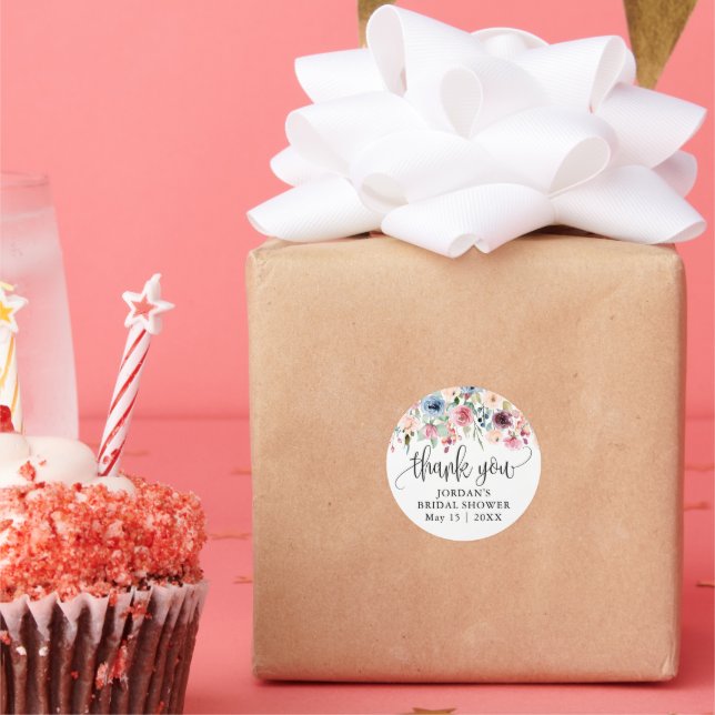 Sticker Rond Faveur de remerciement de fleurs à l'aquarelle (Fête)
