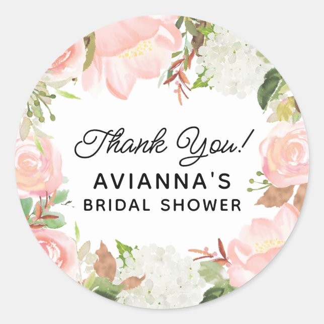 Sticker Rond Faveur de remerciement de mariage floral rose (Devant)