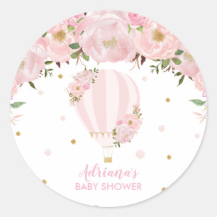 Sticker Rond Faveur de remerciement Montgolfière Florale Rose B