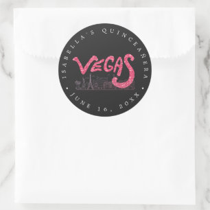 Sticker Rond Faveur de remerciement Quinceañera Las Vegas en or