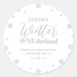 Sticker Rond Faveur de remerciement Violet & Argent Winter oned
