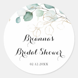 Sticker Rond Faveur de Remise Rustique Eucalyptus Fleurs Dorées