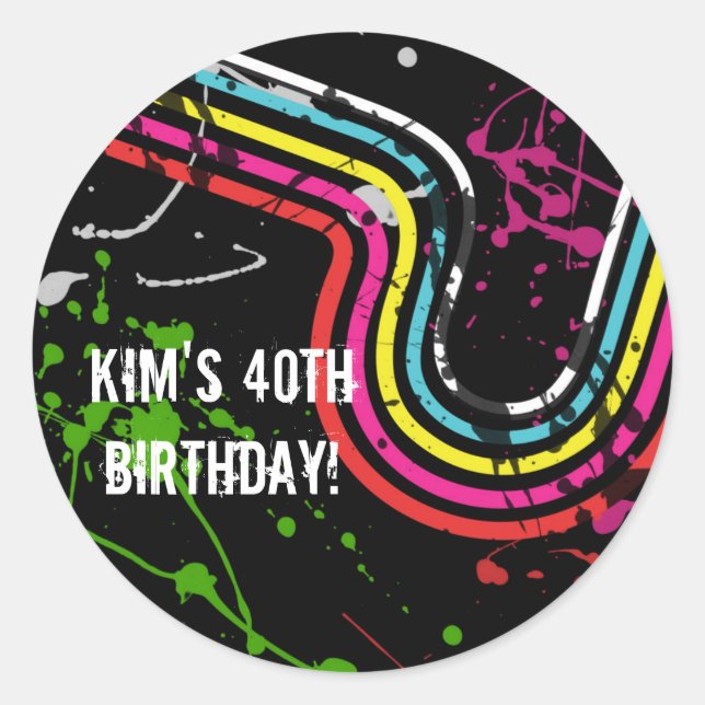 Sticker Rond Faveur de traitement rétro pour fête d'anniversair (Devant)