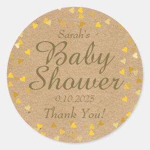 Sticker Rond Faveur d'or de baby shower de coeurs
