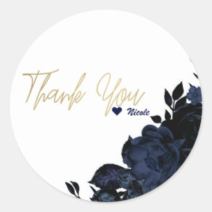 Sticker Rond Faveur Fleurs Florales Bleu Marine Gothique Glamou