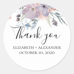 Sticker Rond Faveur florale de lavande merci. Mariage violet