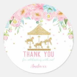 Sticker Rond Faveur florale en bon état rose de Merci