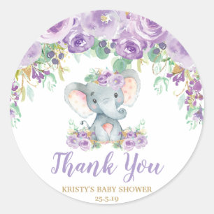 Sticker Rond Faveur florale pourpre de Merci de baby shower