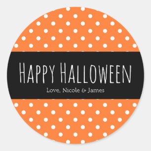 Sticker Rond Faveur Halloween à pois orange et blanc